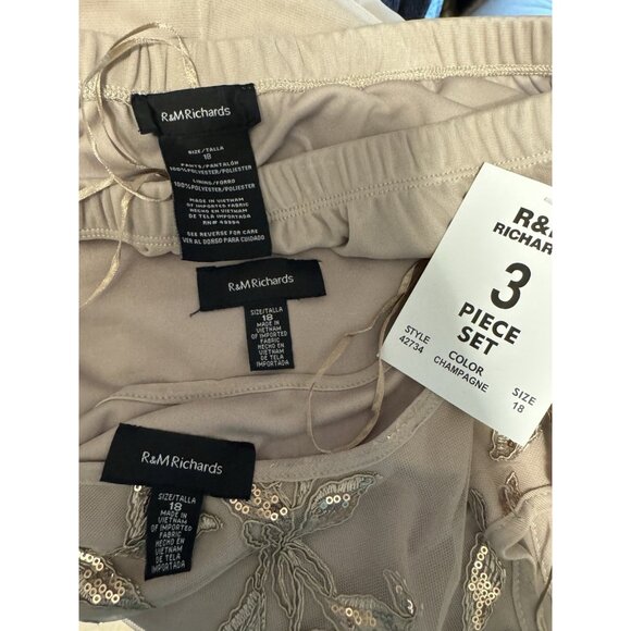 R & M Richards 18 Party Pant Suit Top Suit Jacket Champagne Sequin NEW $239 - Picture 10 of 11